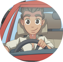 A man looking happy while driving his car