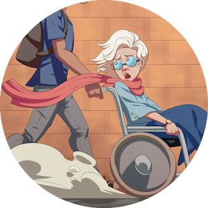 An older lady being pushed in a wheelchair